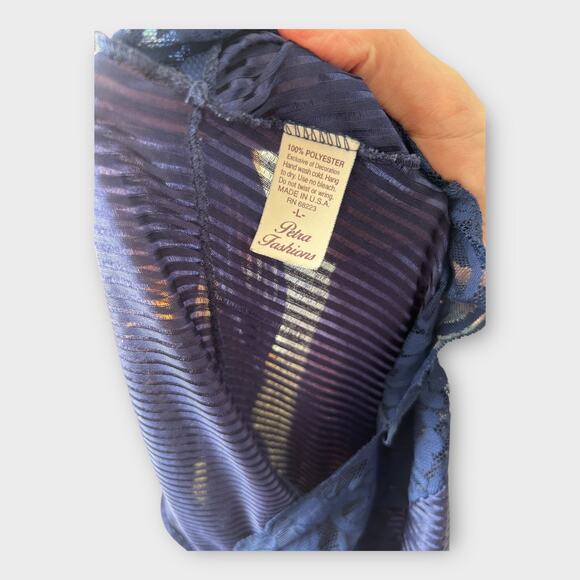 Vintage Petra Fashions Maxi Nightgown with Lace Panel Women's sz Large Navy Blue - Picture 9 of 9